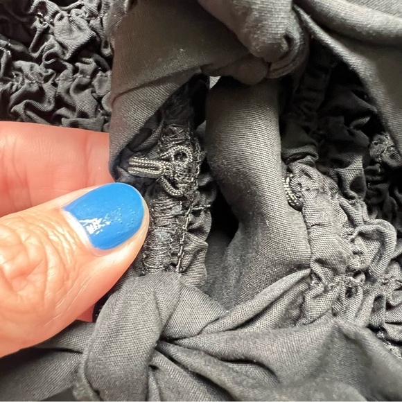 Mare Mare black top blouse shirred peplum bows ties Anthropologie Anthro - Picture 6 of 7